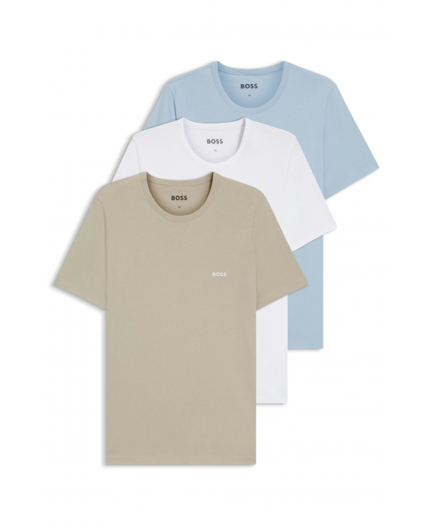 BOSS 3-pak T-shirts med rund hals i hvid, blå og beige til herre billede 1