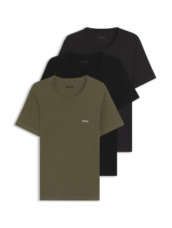 BOSS 3-pak bomulds-T-shirts i sort, grøn og grå til herre – regular fit