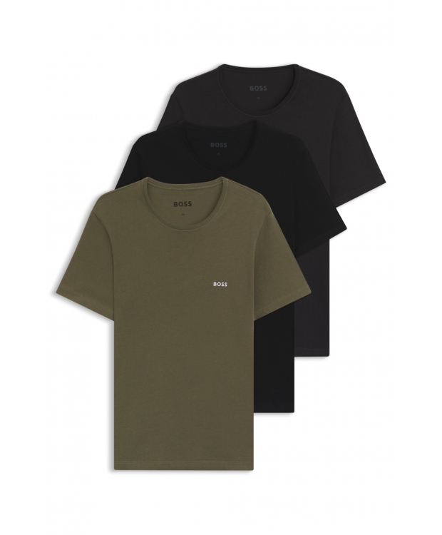 BOSS 3-pak bomulds-T-shirts i sort, grøn og grå til herre – regular fit billede 1