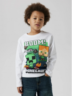 Name It Minecraft langærmet T-shirt i hvid til dreng