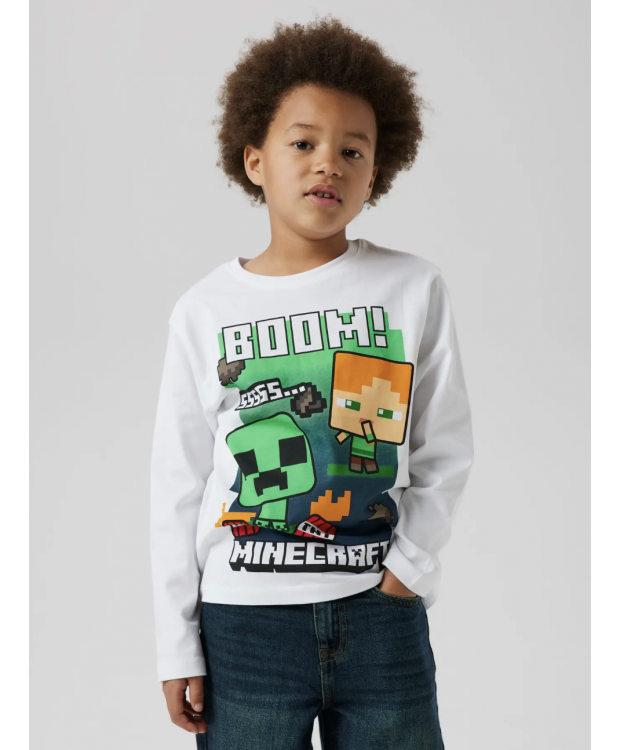 Name It Minecraft langærmet T-shirt i hvid til dreng billede 1