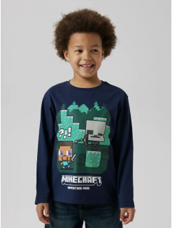 Name It Minecraft langærmet T-shirt i marineblå til dreng