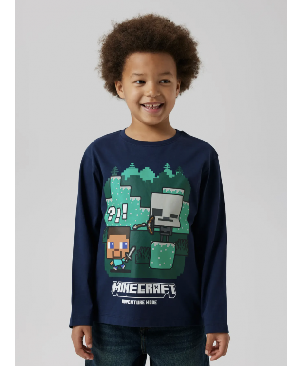 Name It Minecraft langærmet T-shirt i marineblå til dreng billede 1