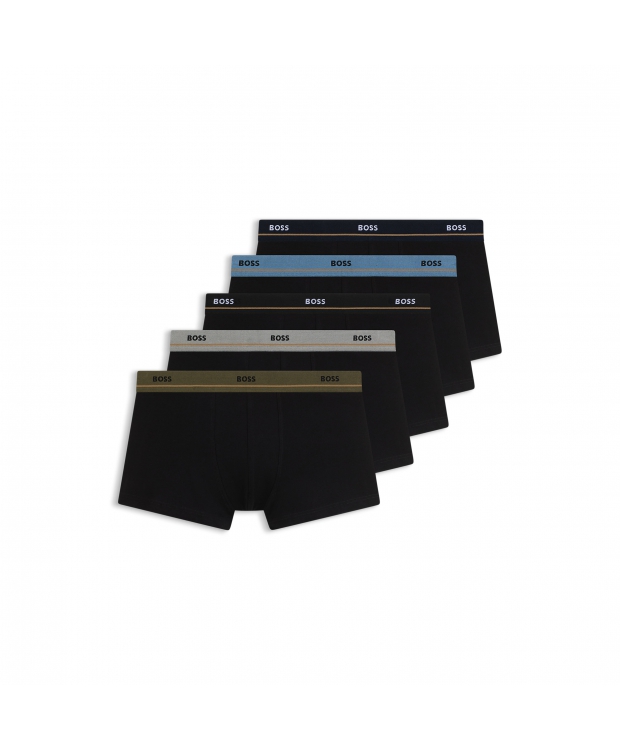 BOSS 5-pak Essential Menswear-trunks i sort med farvet linning til herre billede 1