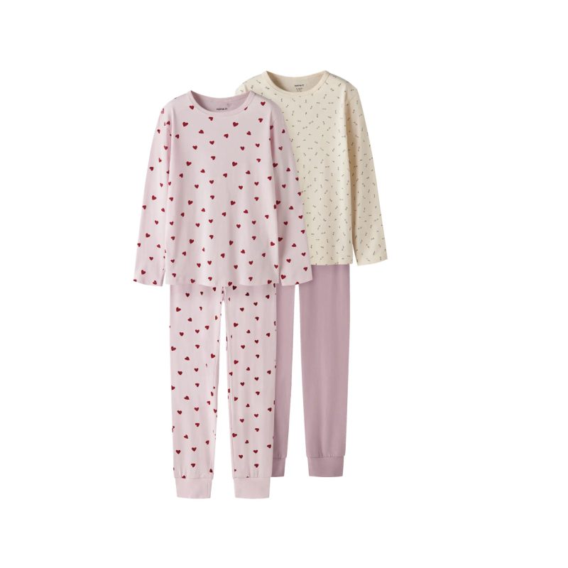 NAME IT 2-pak pyjamassæt med hjerter og blomster til piger billede 2