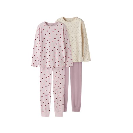 NAME IT 2-pak pyjamassæt med hjerter og blomster til piger