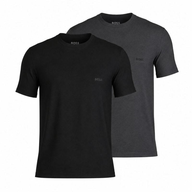 BOSS 2-pak rib-T-shirts med rund hals i sort og grå til herre billede 1