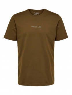 Selected Boris dark olive printet T-shirt til herre – outlet