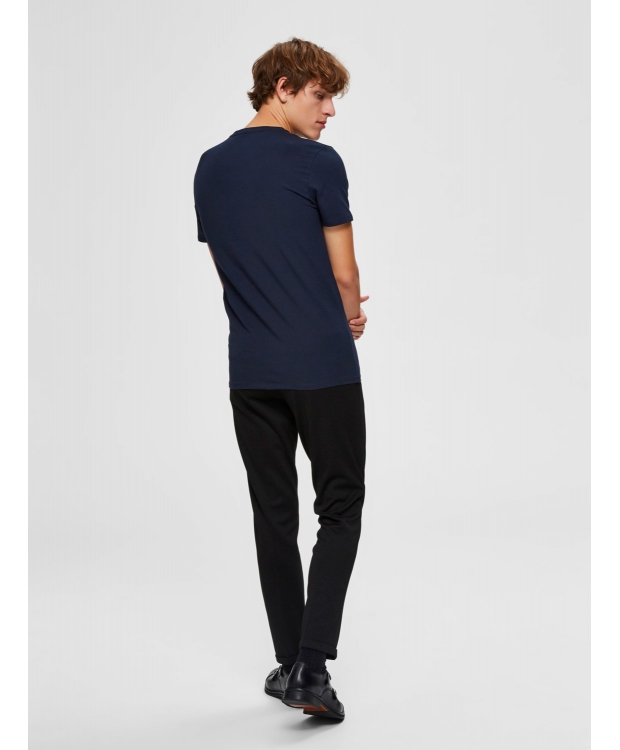 Selected T-shirt i økologisk bomuldsblanding – navy – herre billede 3
