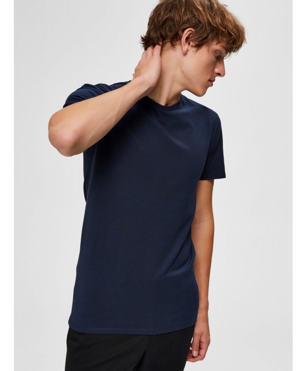 Selected T-shirt i økologisk bomuldsblanding – navy – herre billede 4