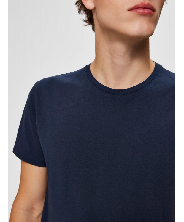 Selected T-shirt i økologisk bomuldsblanding – navy – herre billede 5