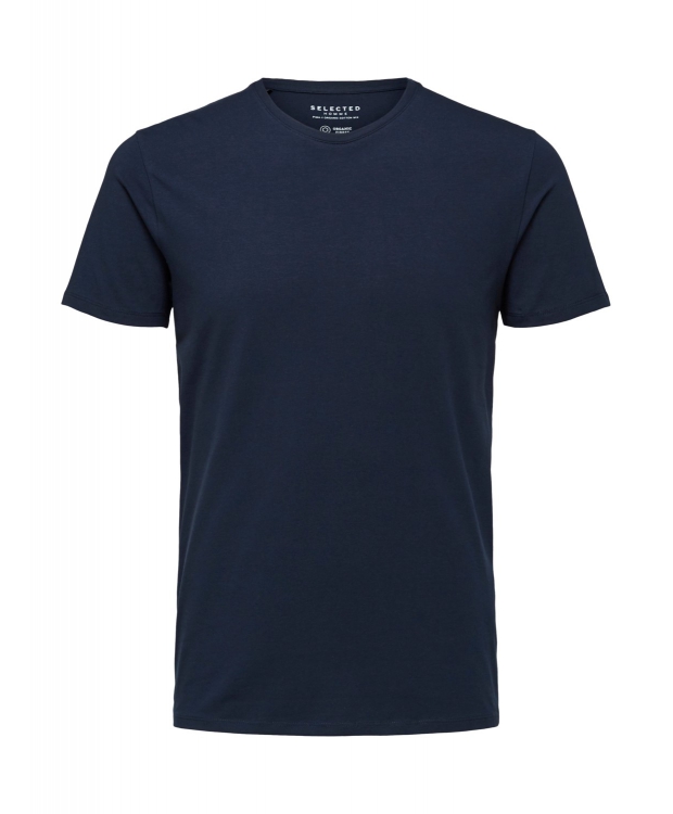 Selected T-shirt i økologisk bomuldsblanding – navy – herre billede 1