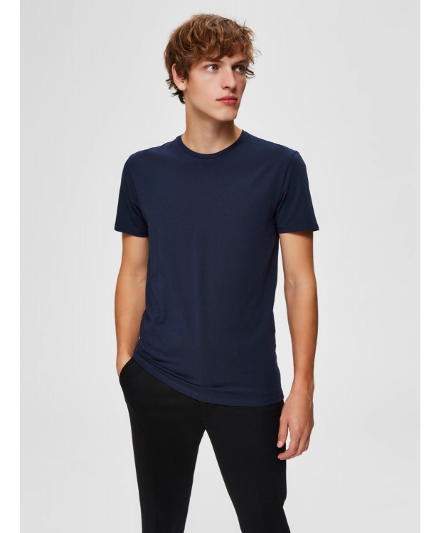 Selected T-shirt i økologisk bomuldsblanding – navy – herre billede 6