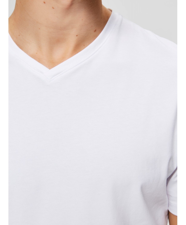 Selected T-shirt med V-hals i økologisk bomuldsblanding – hvid – herre billede 5