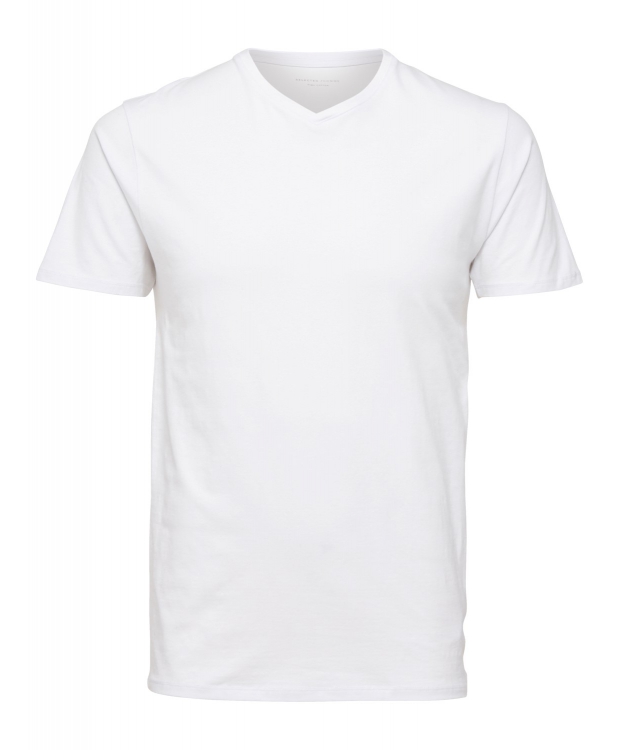 Selected T-shirt med V-hals i økologisk bomuldsblanding – hvid – herre billede 1