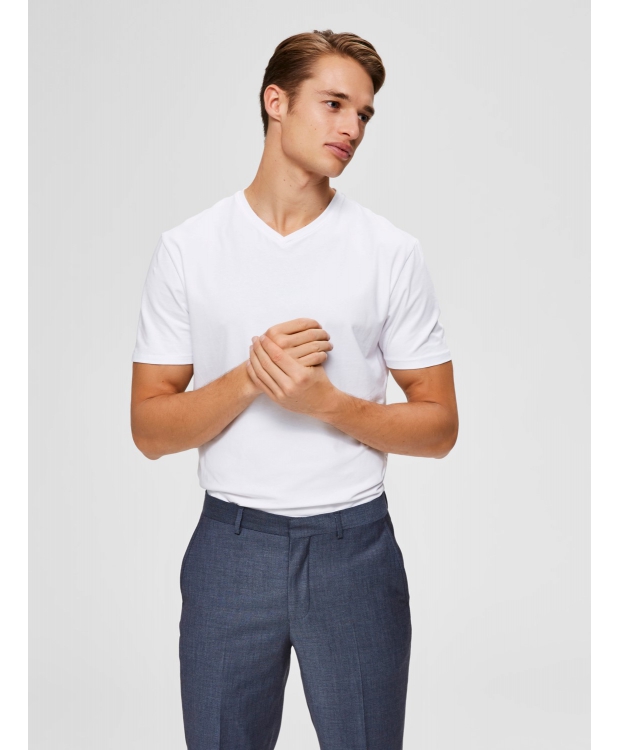 Selected T-shirt med V-hals i økologisk bomuldsblanding – hvid – herre billede 6