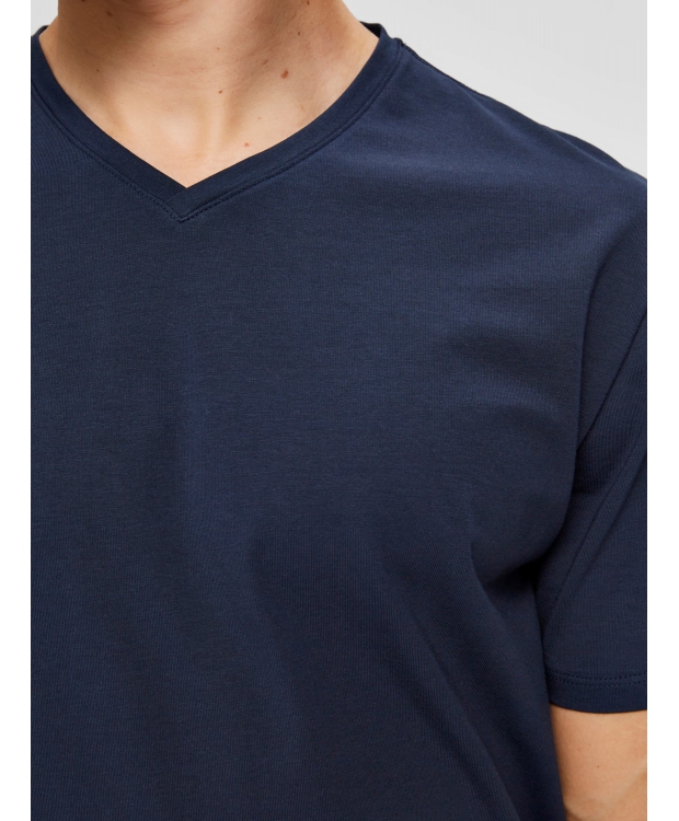 Selected T-shirt med V-hals i økologisk bomuldsblanding – navy – herre – OUTLET billede 5
