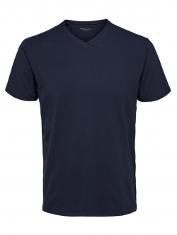 Selected T-shirt med V-hals i økologisk bomuldsblanding – navy – herre – OUTLET