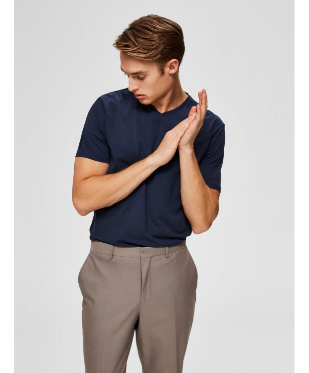 Selected T-shirt med V-hals i økologisk bomuldsblanding – navy – herre – OUTLET billede 6