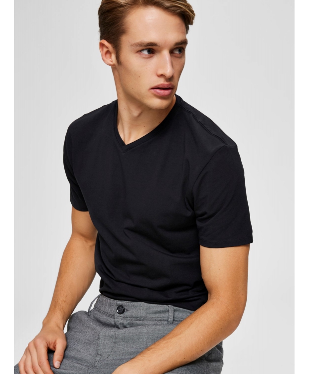 Selected t-shirt med v-hals i sort til herre billede 3