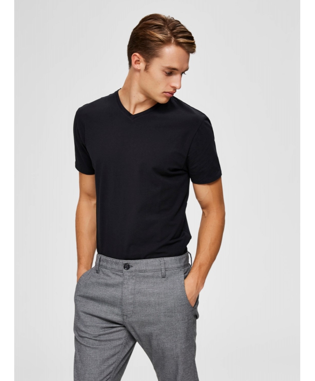 Selected t-shirt med v-hals i sort til herre billede 5