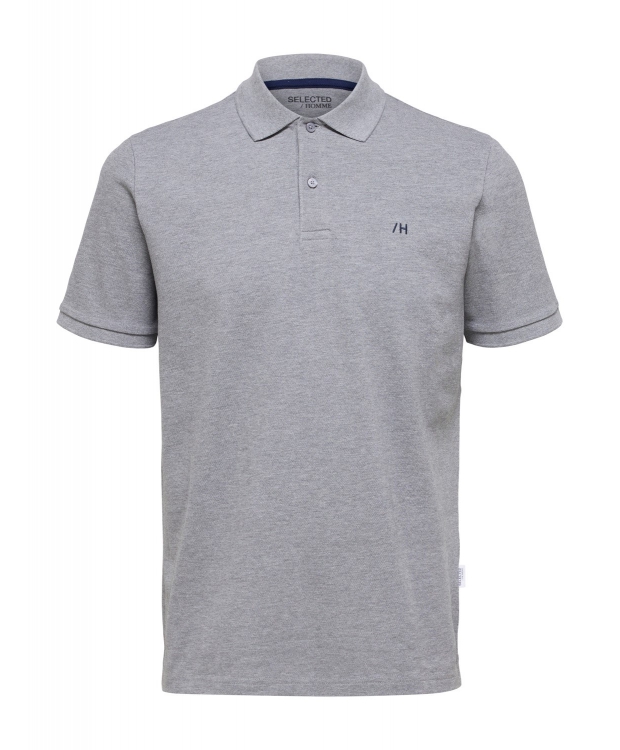 Selected klassisk polo i økologisk bomuld – gråmeleret – herre – OUTLET billede 1