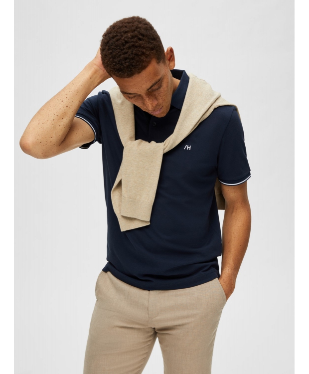 Selected kortærmet polo i økologisk bomuld – navy – herre – OUTLET billede 4