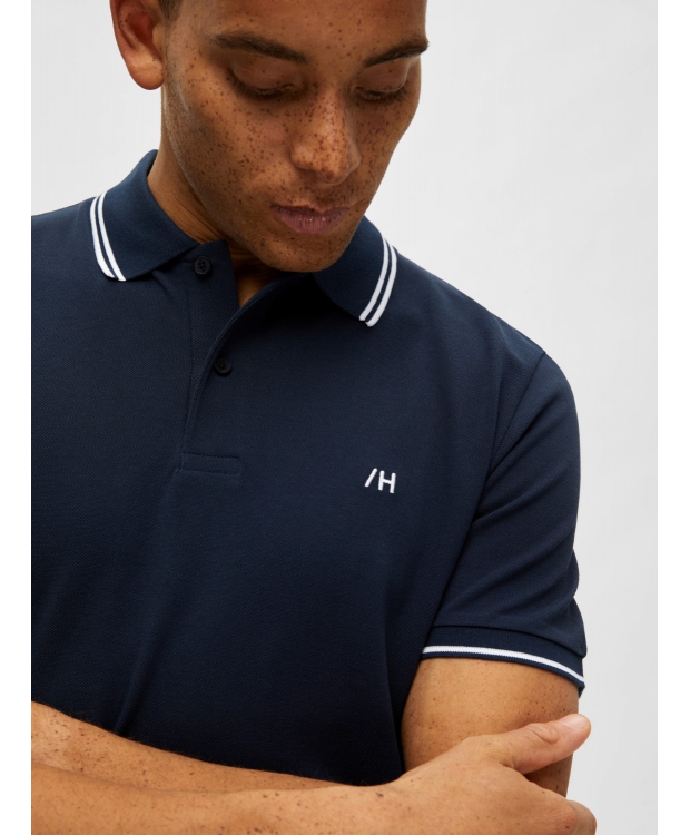 Selected kortærmet polo i økologisk bomuld – navy – herre – OUTLET billede 5