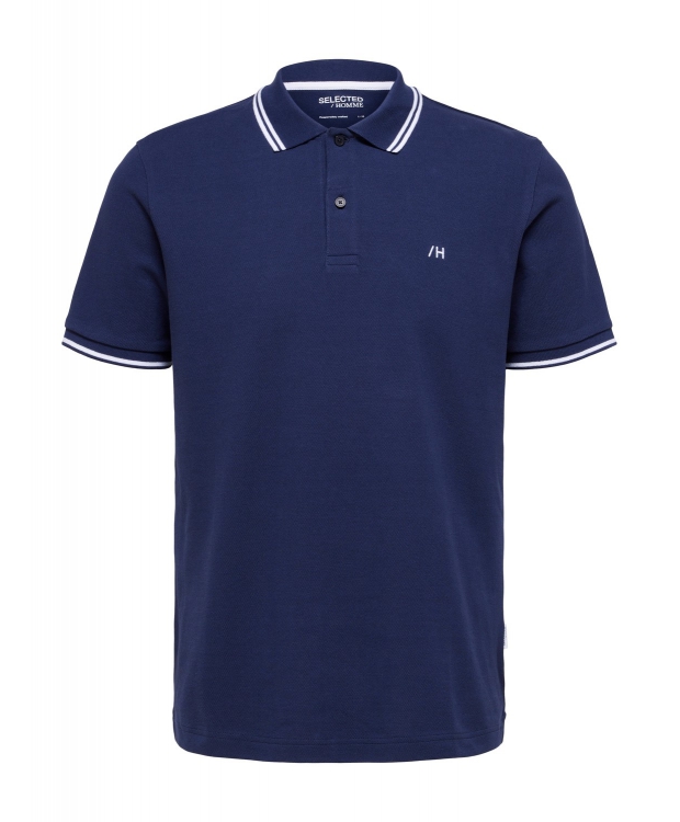 Selected kortærmet polo i økologisk bomuld – navy – herre – OUTLET billede 2