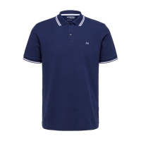Selected kortærmet polo i økologisk bomuld – navy – herre – OUTLET