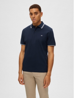 Selected kortærmet polo i økologisk bomuld – navy – herre – OUTLET