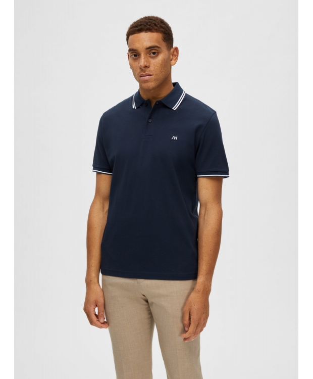 Selected kortærmet polo i økologisk bomuld – navy – herre – OUTLET billede 1