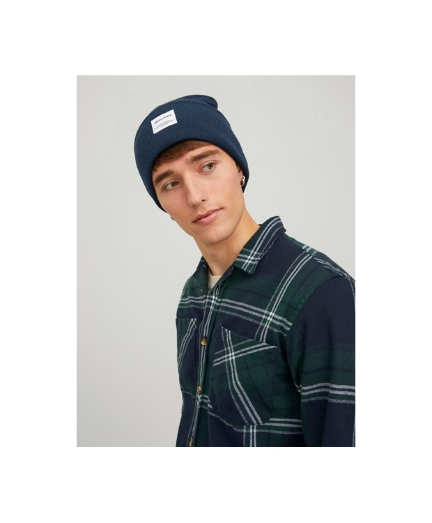 Jack & Jones navy strikhue med opsmøget kant til herre billede 4