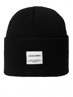 Jack & Jones sort strikhue med opsmøget kant til herre
