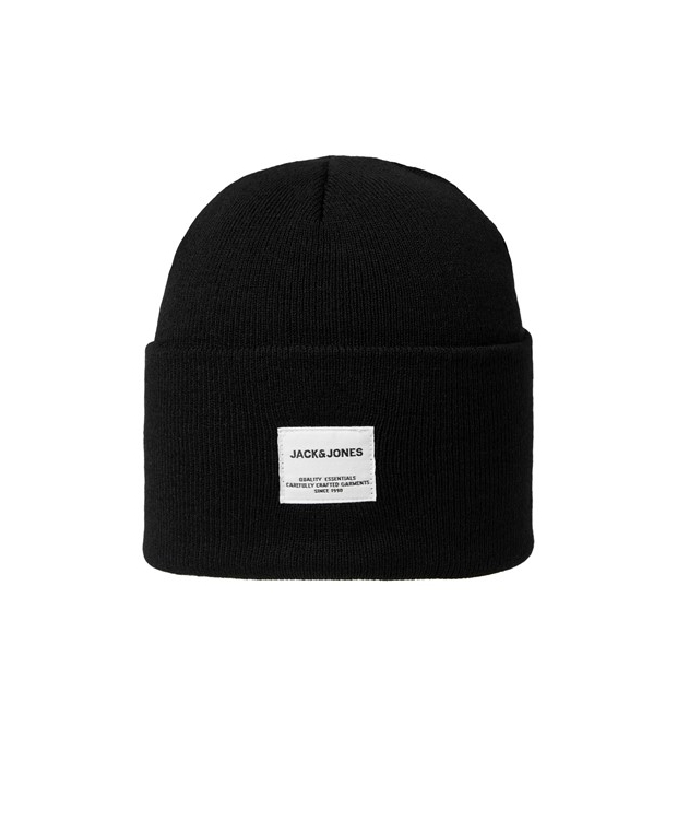 Jack & Jones sort strikhue med opsmøget kant til herre billede 1