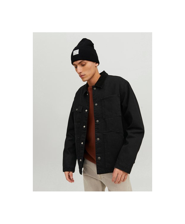 Jack & Jones sort strikhue med opsmøget kant til herre billede 2