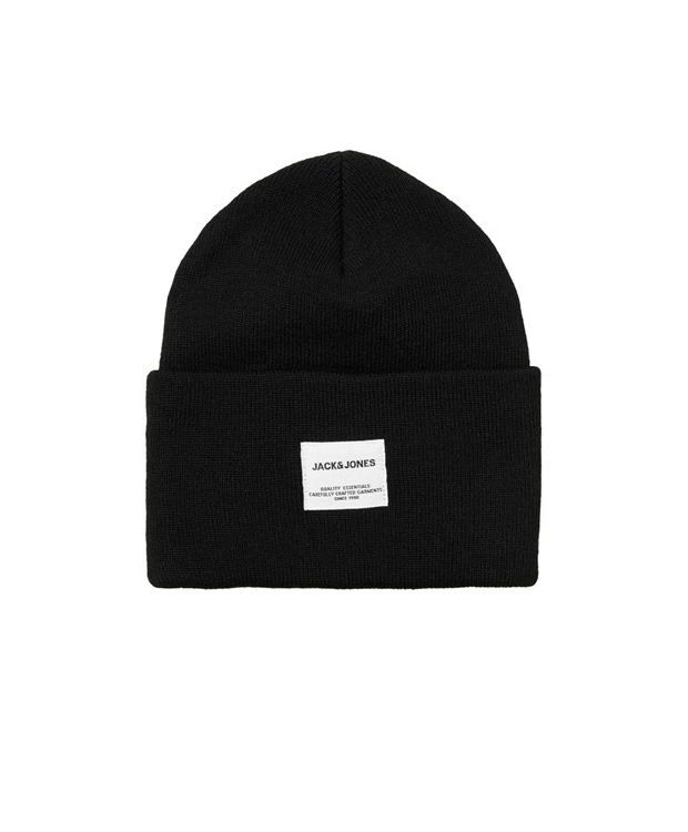 Jack & Jones sort strikhue med opsmøget kant til herre billede 3