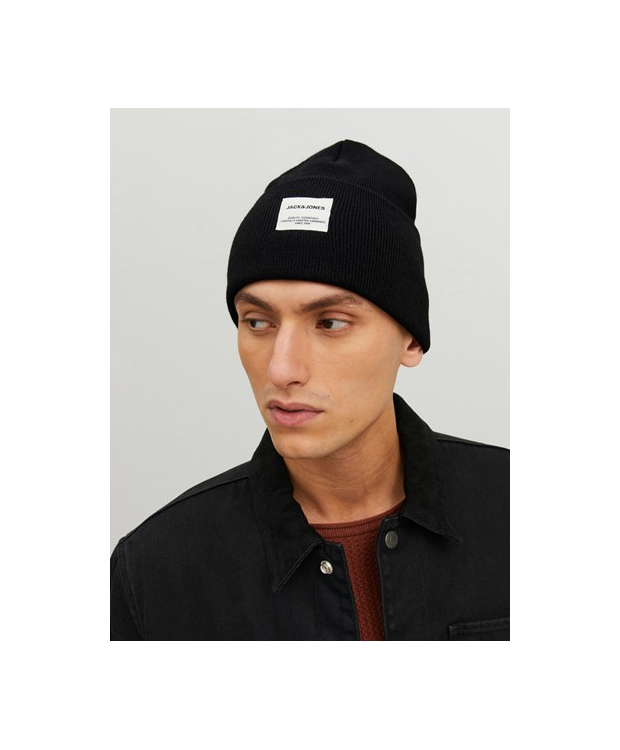 Jack & Jones sort strikhue med opsmøget kant til herre billede 4