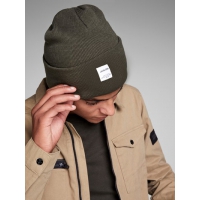 Jack & Jones mørkegrøn strikhue med opsmøget kant til herre – Outlet