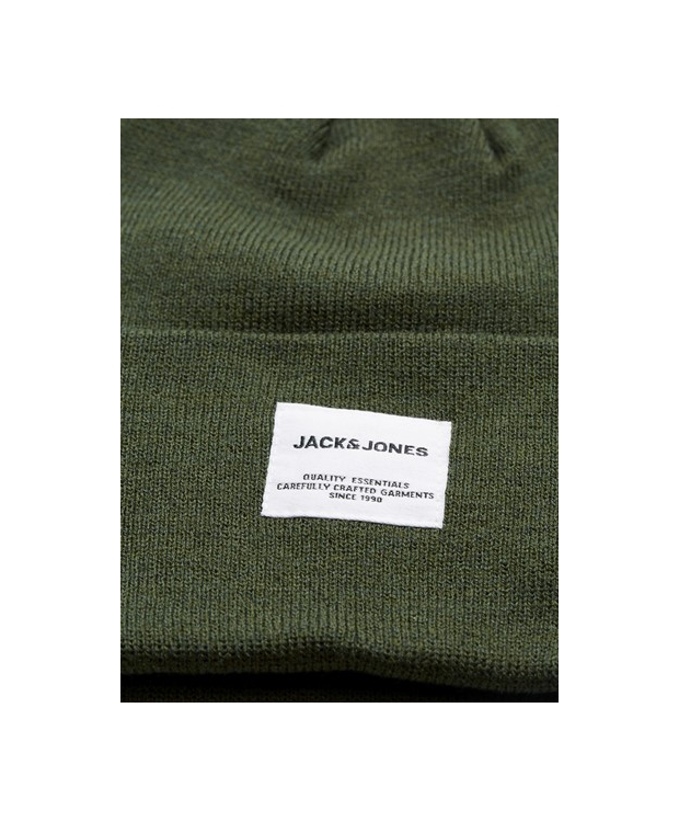 Jack & Jones mørkegrøn strikhue med opsmøget kant til herre – Outlet billede 3