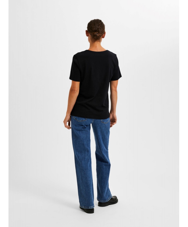 Selected sort T-shirt med V-hals til kvinder – OUTLET billede 3