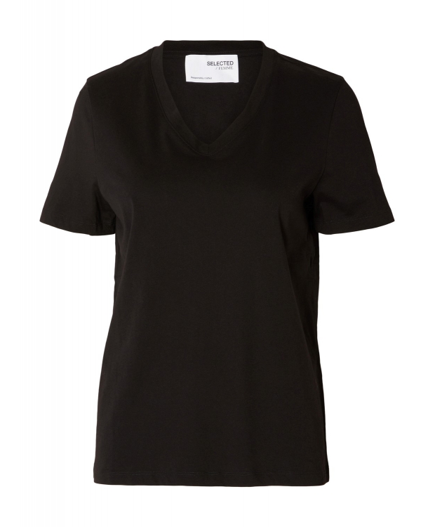 Selected sort T-shirt med V-hals til kvinder – OUTLET billede 2