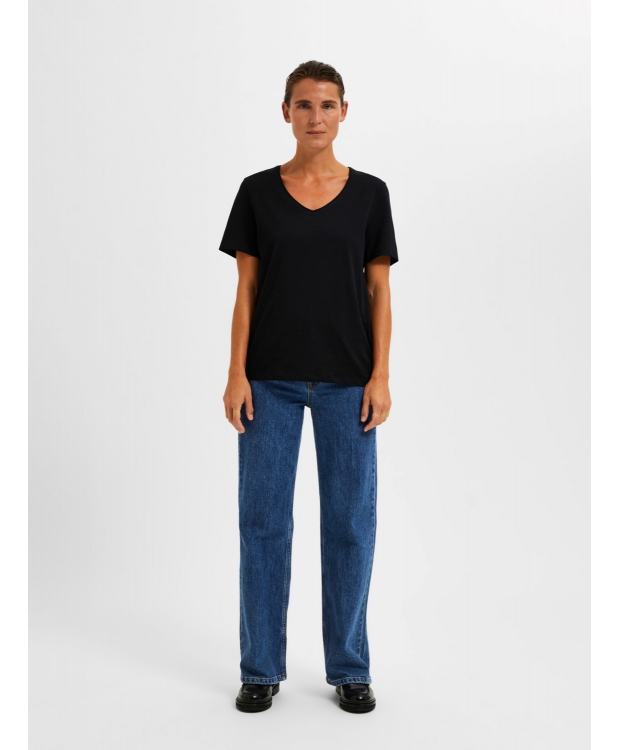 Selected sort T-shirt med V-hals til kvinder – OUTLET billede 6
