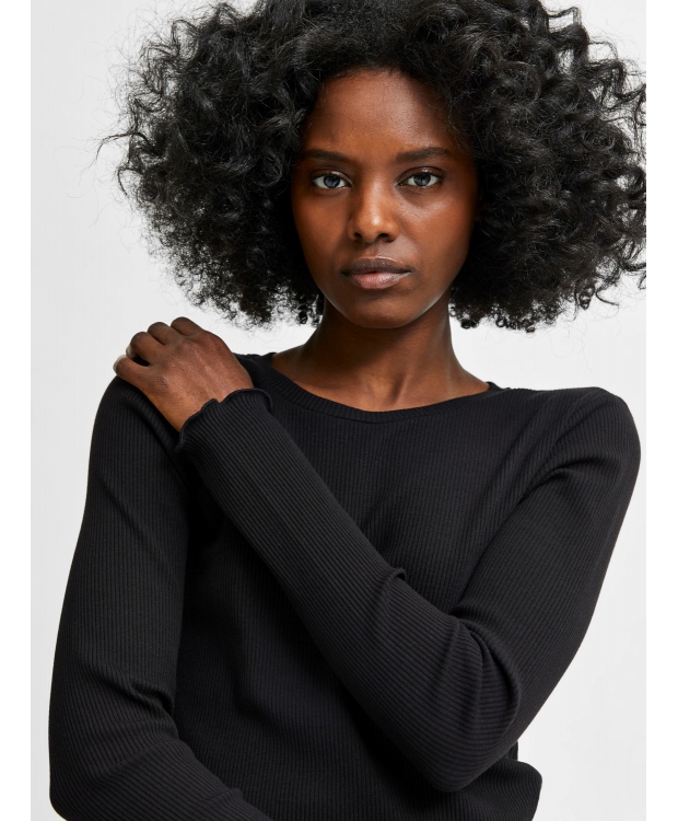 Selected sort ribbet langærmet T-shirt til kvinder – OUTLET billede 5