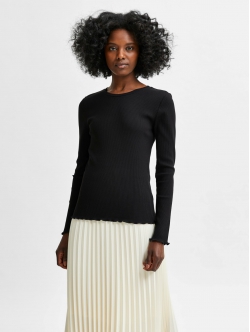 Selected sort ribbet langærmet T-shirt til kvinder – OUTLET