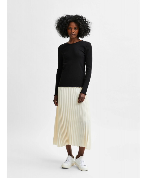 Selected sort ribbet langærmet T-shirt til kvinder – OUTLET billede 6