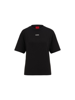HUGO sort T-shirt i stretchjersey med hvidt logo til kvinder – OUTLET