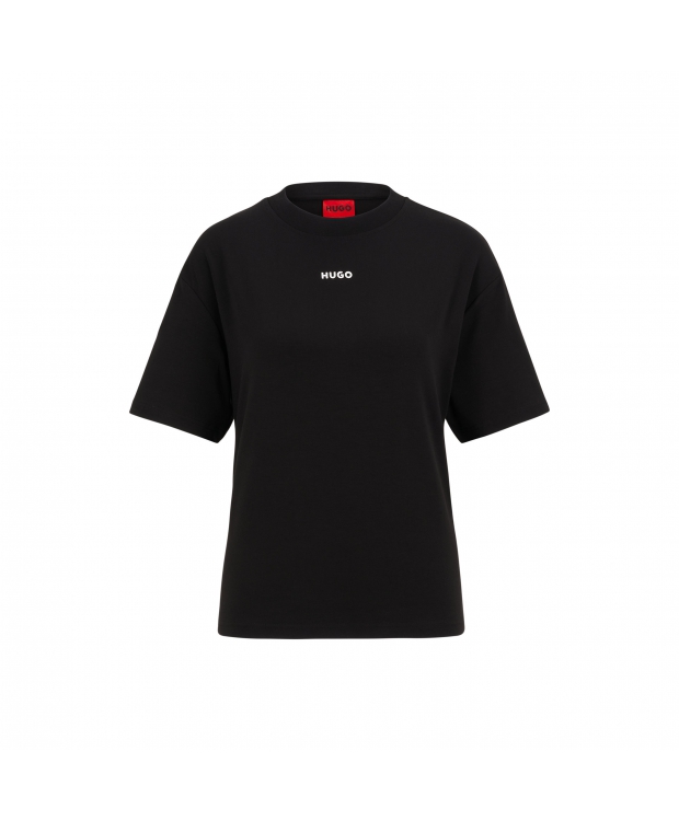 HUGO sort T-shirt i stretchjersey med hvidt logo til kvinder – OUTLET billede 1