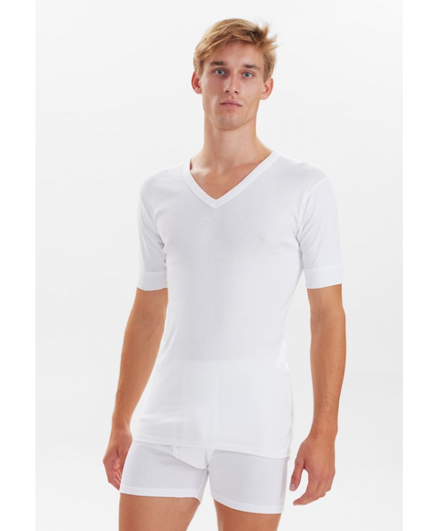 JBS hvid T-shirt med V-hals til herre i 100 % bomuld billede 1