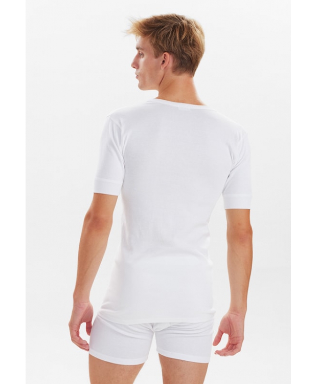 JBS hvid T-shirt med V-hals til herre i 100 % bomuld billede 2